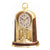 Horloge de table marron avec boîtier doré, façade en verre et détail de pendule