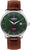 Montre homme avec cadran vert, bracelet en cuir marron, guichet date et indicateur automatique