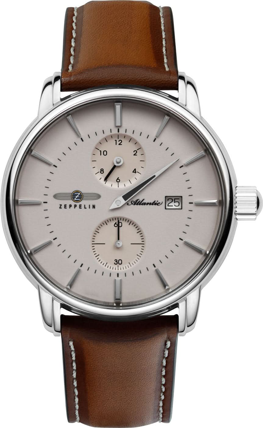 Bracelet de montre pour homme avec bracelet en cuir marron, boîtier argenté et cadran blanc