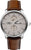 Bracelet de montre pour homme avec bracelet en cuir marron, boîtier argenté et cadran blanc
