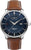 Herren-GMT-Uhr mit braunem Lederarmband, blauem Zifferblatt und silbernem Gehäuse