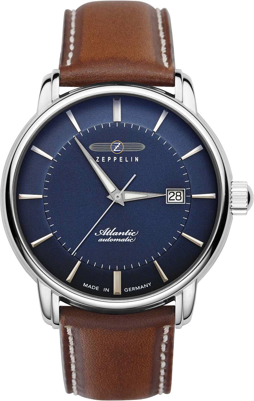 Herrenarmbanduhr mit blauem Zifferblatt und braunem Lederarmband, silbernes Edelstahlgehäuse