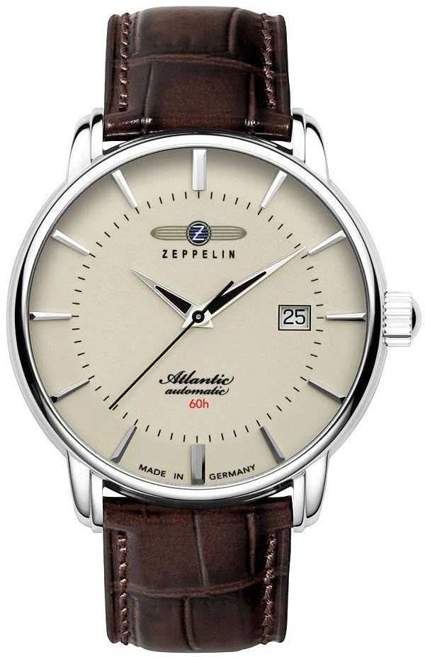 Zeppelin Atlantic Montre Homme, bracelet en cuir marron, cadran beige, date