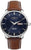 Herrenuhr mit blauem Zifferblatt, braunem Lederarmband und Day-Date-Anzeige bei 3