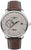 Montre homme avec boîtier rond en acier inoxydable argenté, bracelet en cuir marron et cadran argenté, date 25