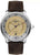 Montre homme avec bracelet en cuir marron, boîtier rond argenté et cadran doré