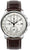 Montre homme avec chronographe, boîtier en acier inoxydable argenté, bracelet en cuir marron, date à 25