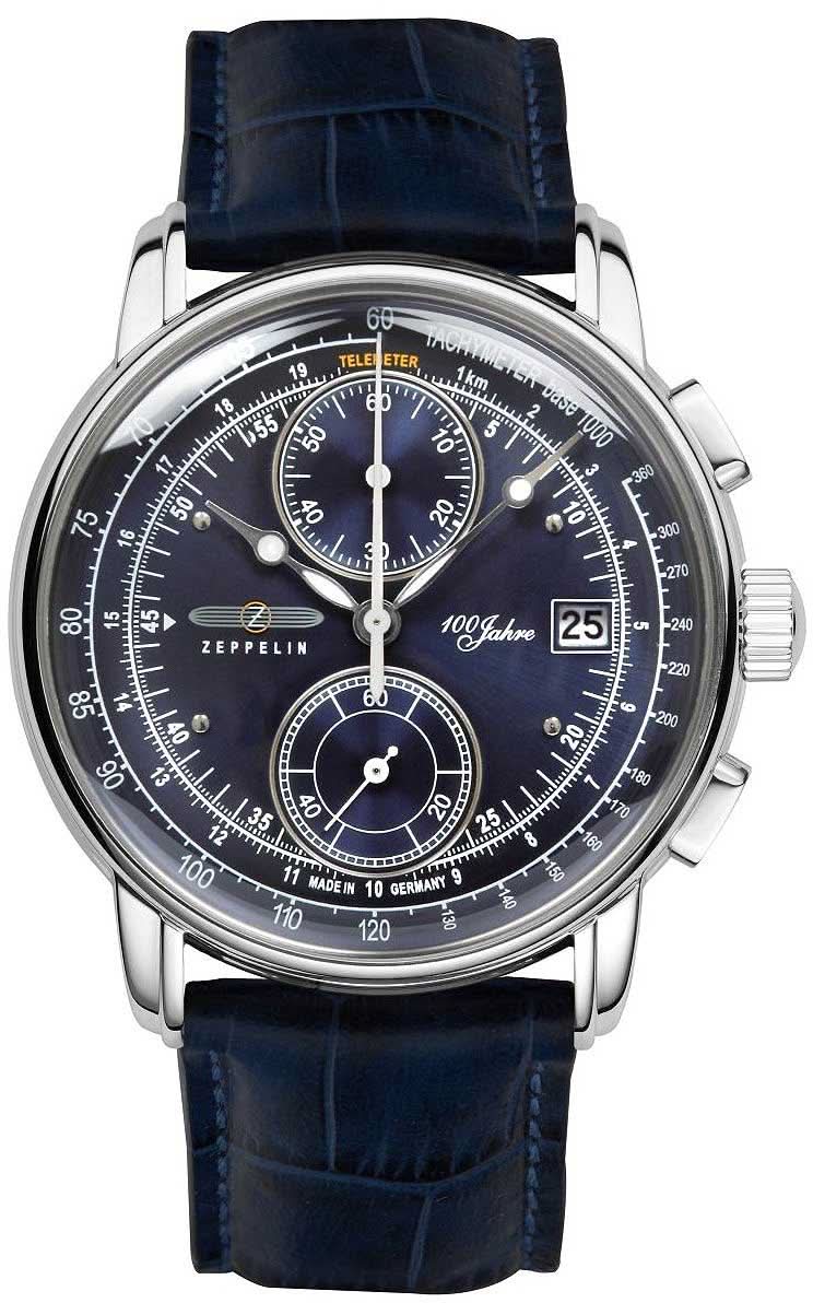 Montre pour homme avec bracelet en cuir bleu, boîtier rond en acier et cadran bleu foncé