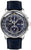 Montre pour homme avec bracelet en cuir bleu, boîtier rond en acier et cadran bleu foncé