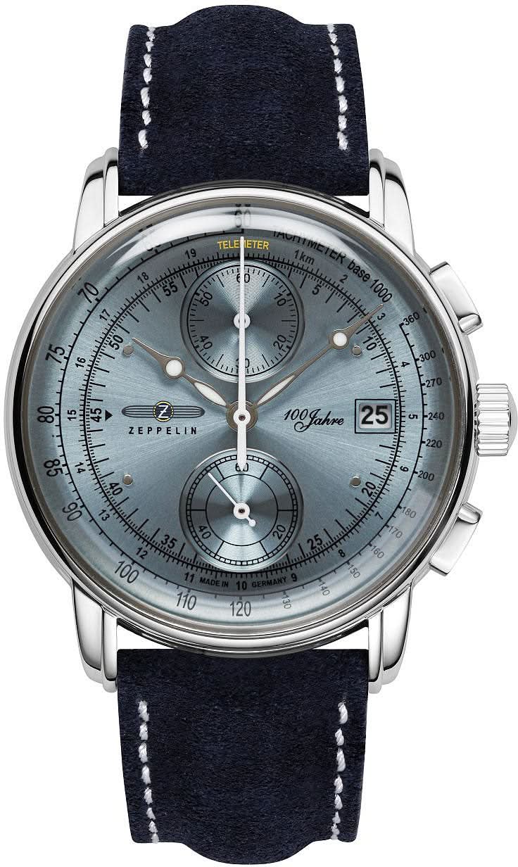 Bracelet pour homme avec cadran bleu, boîtier en acier inoxydable et bracelet en cuir bleu foncé