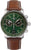 Herrenuhr mit rundem Gehäuse, grünem Zifferblatt und braunem Lederarmband