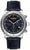 Montre pour homme avec bracelet en cuir bleu foncé, boîtier en acier inoxydable et cadran chronographe