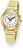 Montre Atlanta pour femme avec bracelet en métal doré et cadran rond blanc, aiguilles rouges.