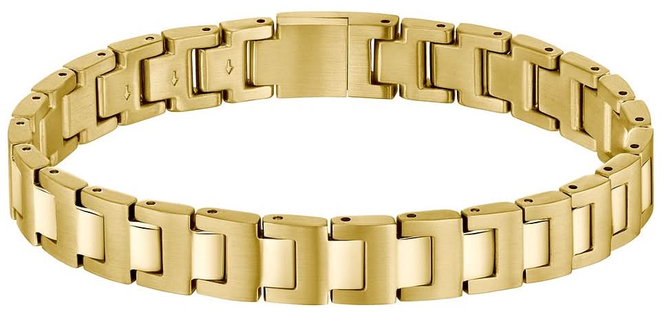 Bracelet pour homme en acier inoxydable plaqué or IP avec maillons rectangulaires