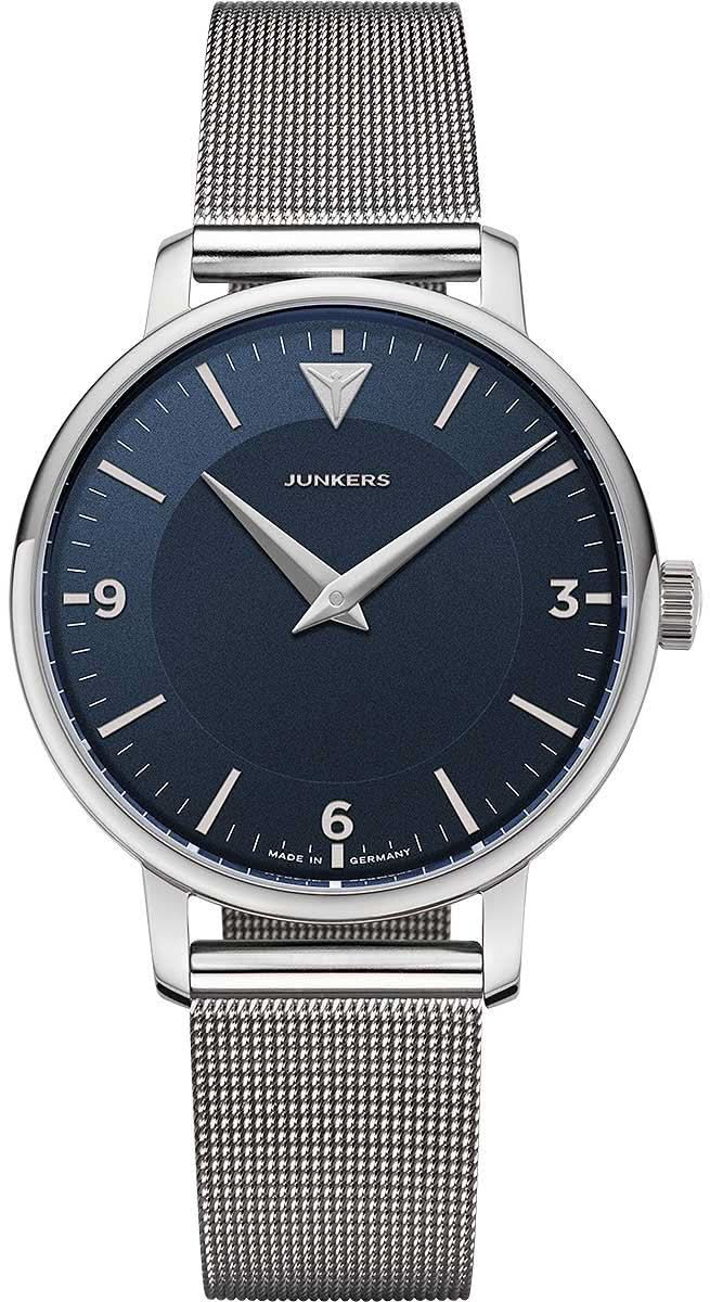 Junkers Montre homme avec cadran bleu, boîtier argenté et bracelet en métal