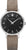 Montre pour femme : cadran noir, boîtier argenté, bracelet en cuir marron