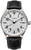 Junkers Montre homme avec bracelet en cuir noir, boîtier argenté et cadran blanc