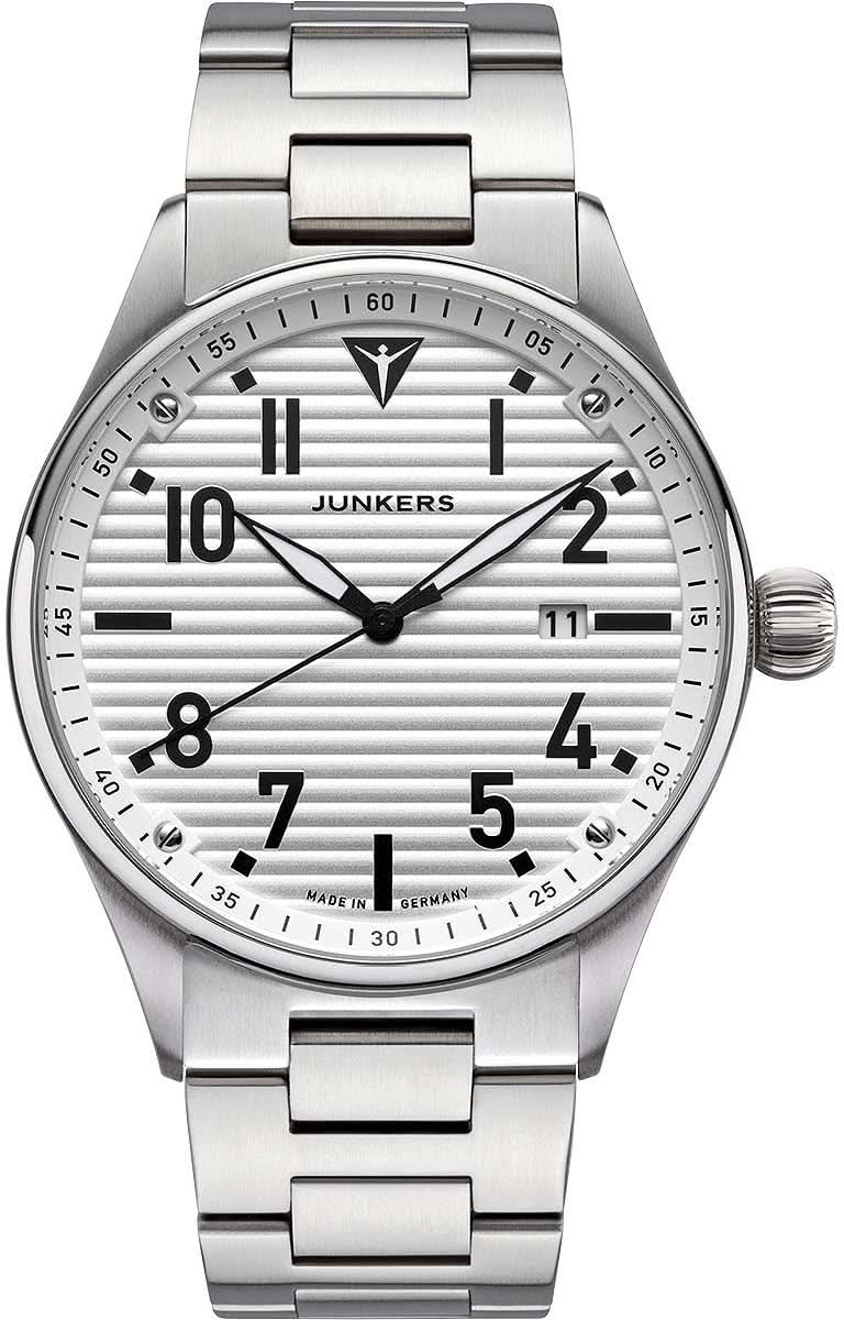 Montre Junkers pour homme avec bracelet en acier inoxydable argenté et cadran en tôle ondulée, affichage rond