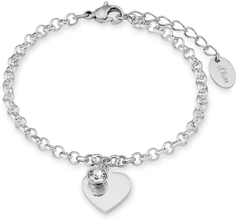 Armband mit Herzanhänger aus Metall, runder Stein im Anhänger, Gliederkette und Verschluss