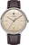 Montre homme avec bracelet en cuir marron et cadran beige, boîtier argenté