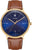 Herrenarmbanduhr Junkers mit blauem Zifferblatt, goldfarbenem Gehäuse und braunem Lederarmband