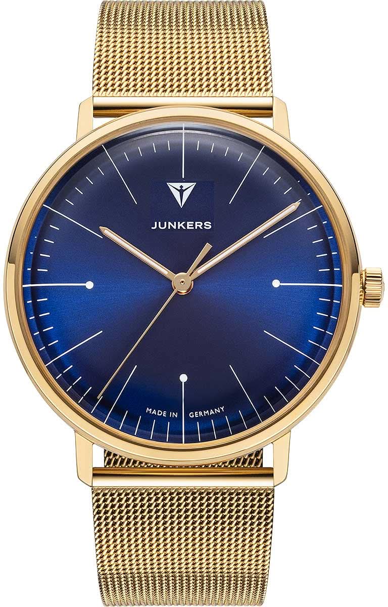 Montre bracelet homme Junkers Bauhaus avec cadran bleu et bracelet métallique doré
