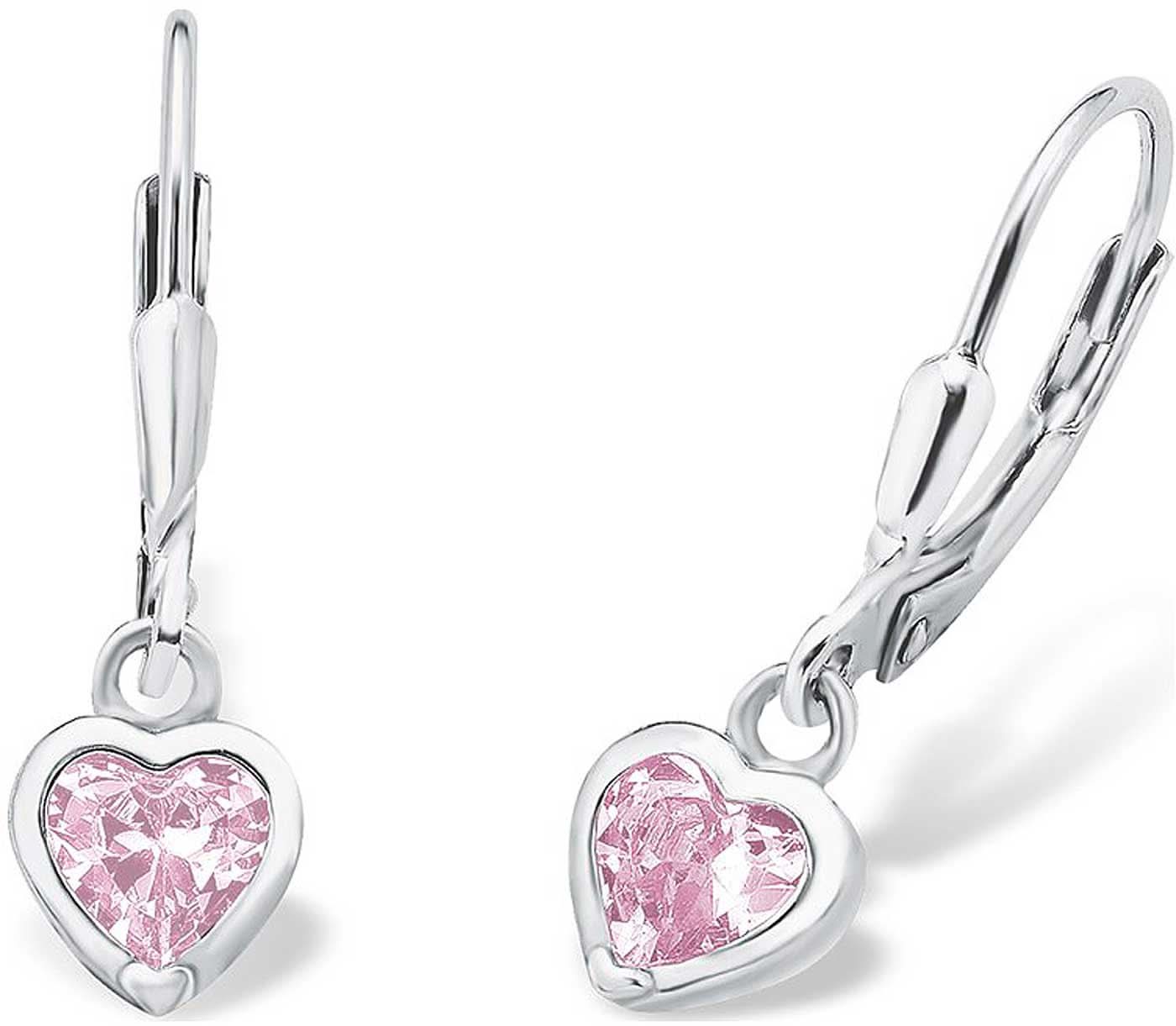 Boucles d'oreilles en argent avec breloques cœur rose