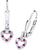 Pendentifs d'oreilles en forme de cœur en métal argenté avec pierres rose-violettes