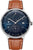 Bracelet de montre pour homme avec cadran bleu, bracelet en cuir marron et affichage de la date