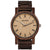Holzkern-Armbanduhr mit braunem Holzarmband und beigem Zifferblatt, römische Ziffern