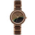 Holzkern Damenarmbanduhr mit braunem Holz-Edelstahlband und Pfauenfeder-Zifferblatt