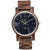 Holzkern Armbanduhr mit Holzarmband, rundem dunklem blauem Zifferblatt und Strichindizes