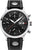 Montre homme avec cadran noir, boîtier argenté et bracelet en cuir noir