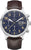 Montre pour homme : bracelet en cuir marron, boîtier argenté, cadran bleu avec affichage de la date