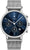 Montre homme avec cadran bleu, bracelet en métal argenté et affichage de la date à 3 heures
