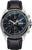Junkers Herrenuhr mit schwarzem Lederarmband, blauem Zifferblatt und Chronographen-Details.