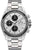 Montre pour homme avec bracelet en acier inoxydable, cadran argenté et trois sous-cadrans noirs.