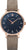 Montre Junkers pour femme style Bauhaus avec cadran bleu foncé, boîtier or rose et bracelet en cuir beige