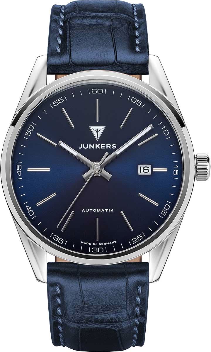 Junkers Montre Homme avec cadran bleu, automatique, bracelet en cuir bleu foncé et affichage de la date 16