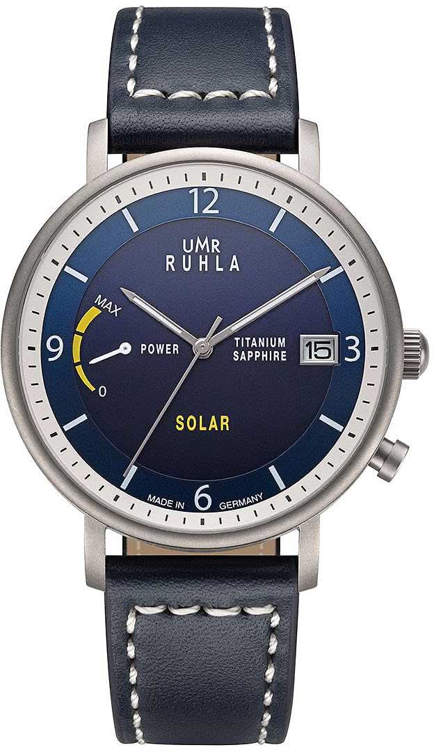 Montre homme avec cadran bleu foncé, guichet date et bracelet en cuir foncé