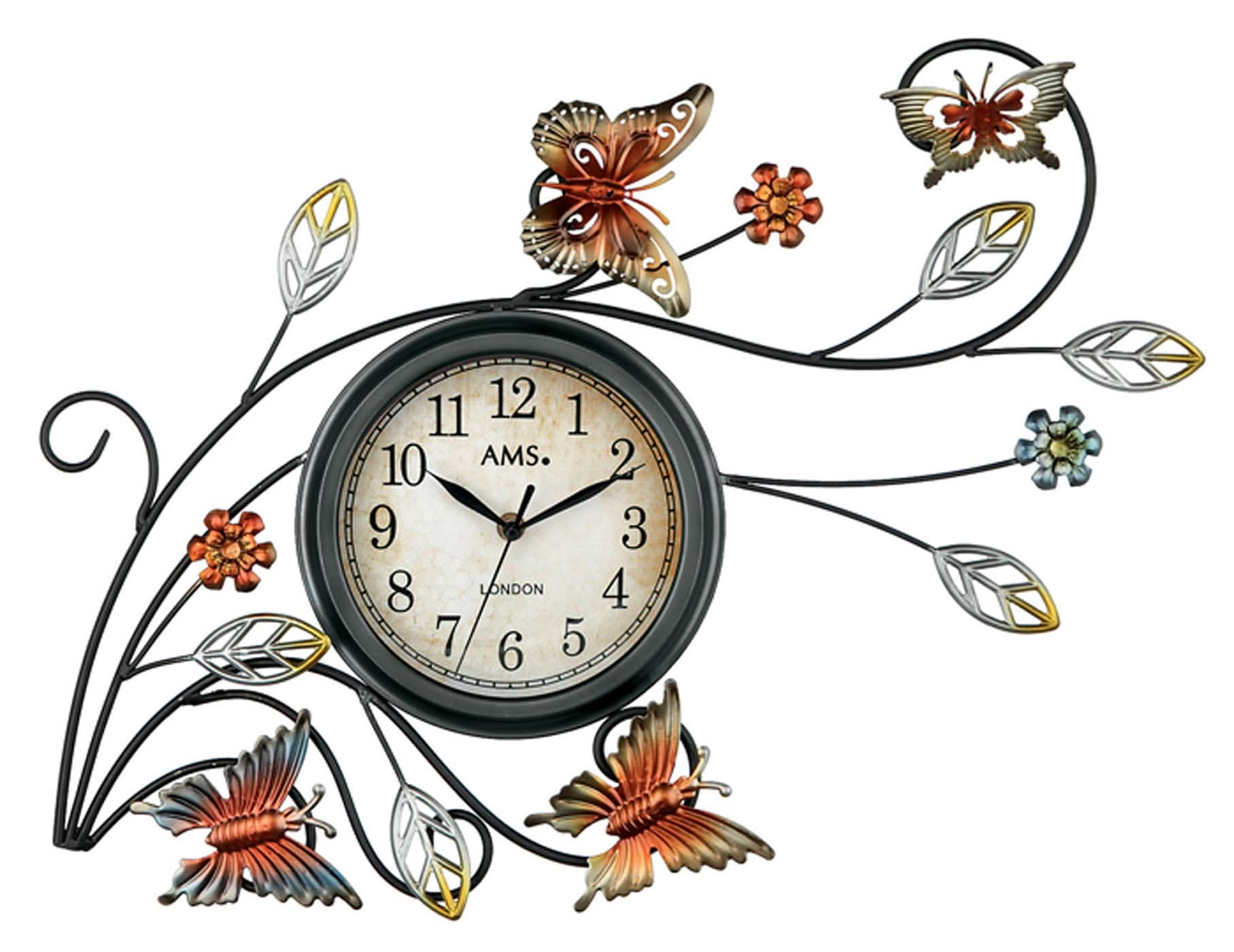 Horloge murale AMS 57x43x5 cm métal • Applications métalliques filigranes • Mouvement à quartz silencieux