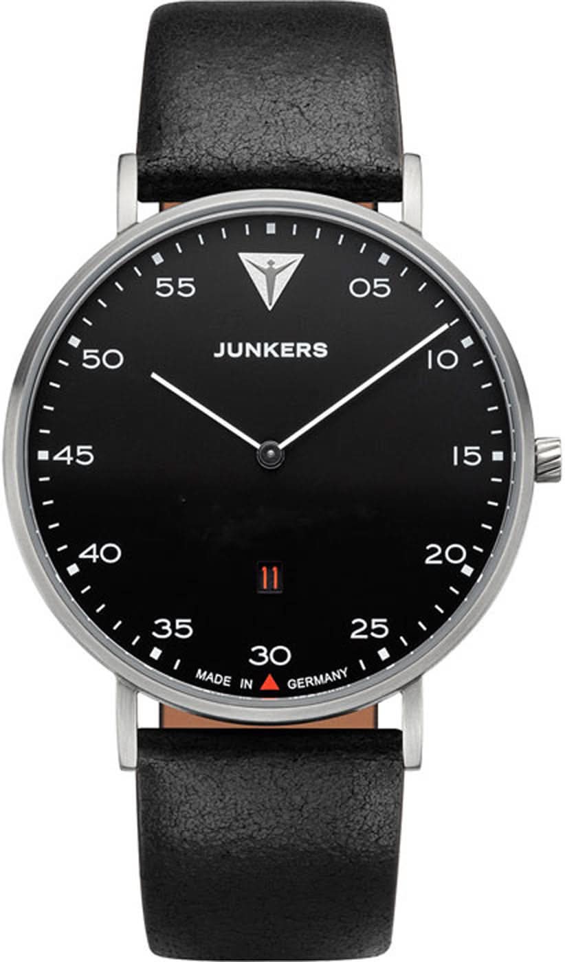 Bracelet de montre pour homme avec cadran noir, bracelet en cuir noir et boîtier argenté