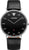 Bracelet de montre pour homme avec cadran noir, bracelet en cuir noir et boîtier argenté
