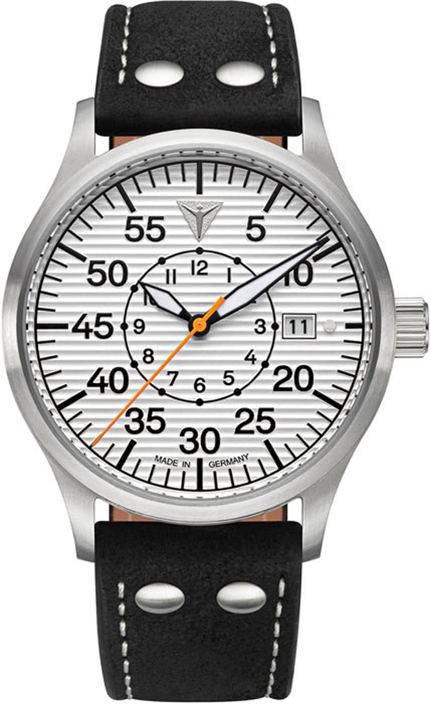 Montre homme avec bracelet en cuir noir et boîtier argenté, cadran avec chiffres