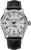 Montre pour homme avec bracelet en cuir noir, boîtier argenté et cadran blanc, GMT