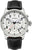 Herrenuhr mit schwarzem Lederarmband, silbernem Gehäuse und weißem Zifferblatt.
