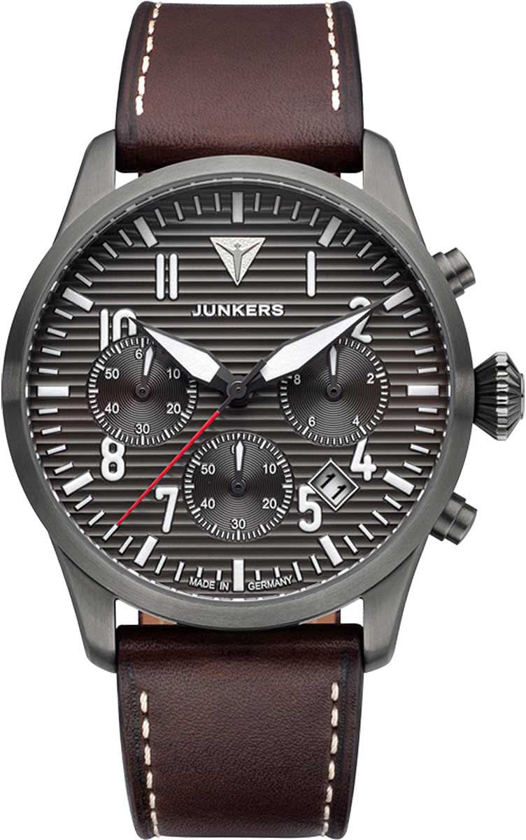 Chronographe pour homme avec cadran noir, bracelet en cuir (marron) et boîtier en métal