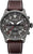 Chronographe pour homme avec cadran noir, bracelet en cuir (marron) et boîtier en métal