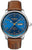 Montre homme avec cadran bleu, affichage de la date et bracelet en cuir marron, automatique