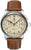 Montre homme avec bracelet en cuir marron et cadran beige, chronographe avec deux sous-cadrans